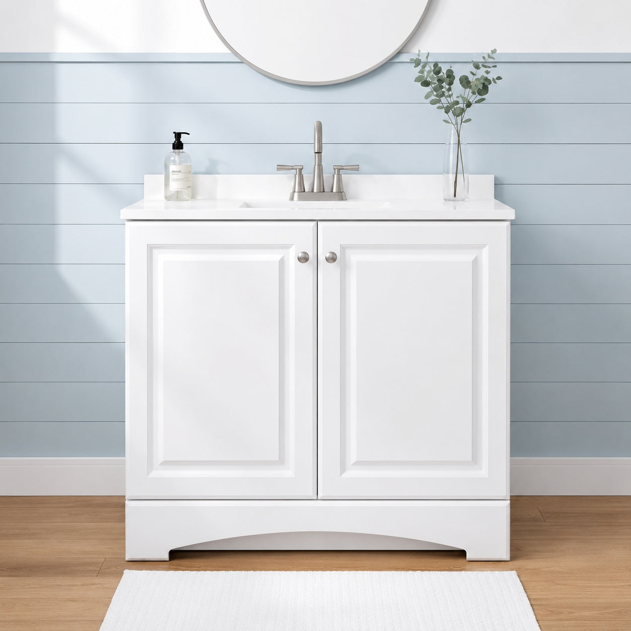 Glacier Bay 37 in Single Sink White Bath Vanity with Cultured Marble Top Assembled