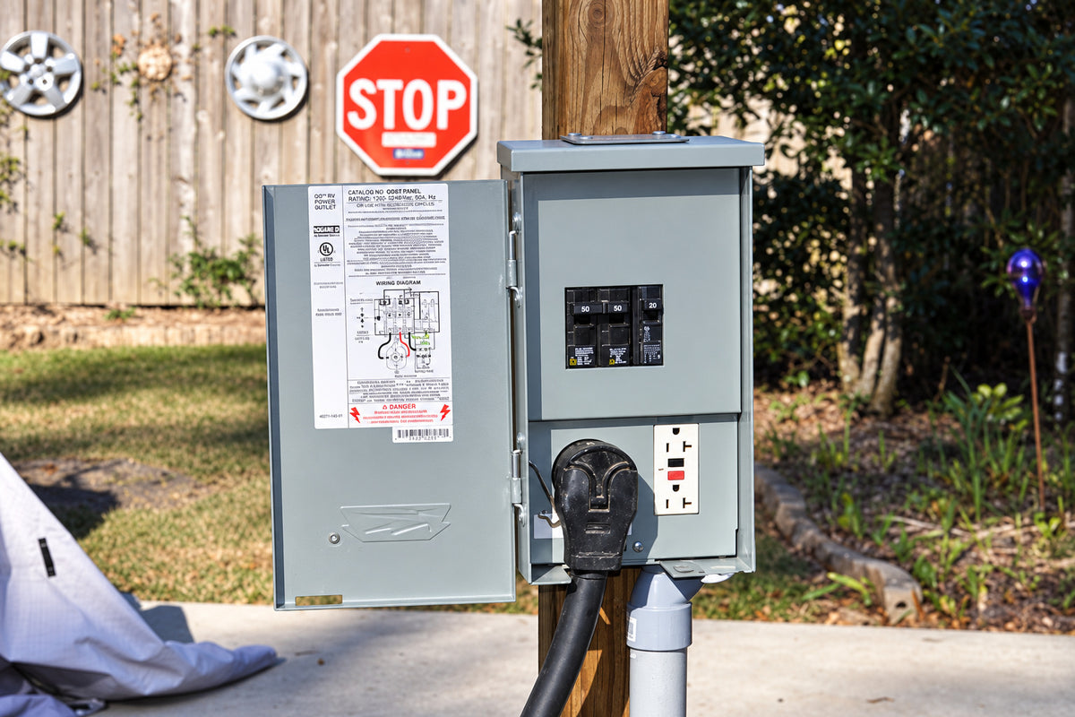 Connecticut Electric 60 Amp RV Panel Outlet with 50 Amp Receptacle Breakers and GFCI Duplex CESMPSC55GRHR