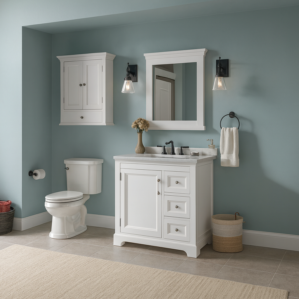 Home Decorators Collection Naples 26.5 in. W x 8 in. D x 32.8 in. H Bathroom Storage Wall Cabinet in Warm Cinnamon