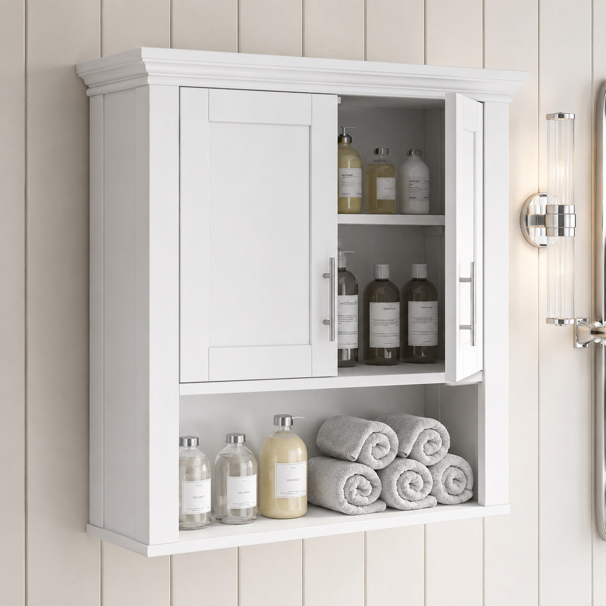 RiverRidge Home Somerset 22 88 in W x 24 38 in H x 7 88 in D 2 Door Bathroom Laundry Wall Mount Storage Medicine Cabinet in White 06 039