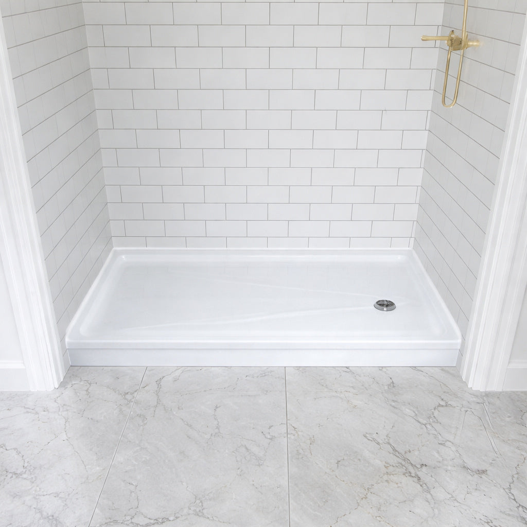 DreamLine SlimLine 60 in x 30 in Single Threshold Shower Pan Base in White with Right Hand Drain DLT