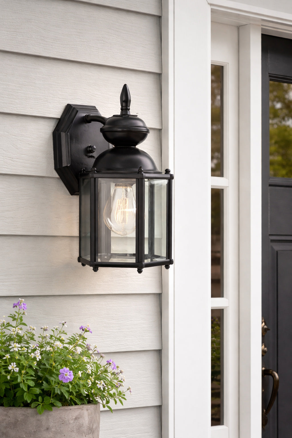 Progress Lighting BrassGUARD Lantern Collection 1 Light Matte Black Clear Beveled Glass Traditional Outdoor Wall Lantern Light