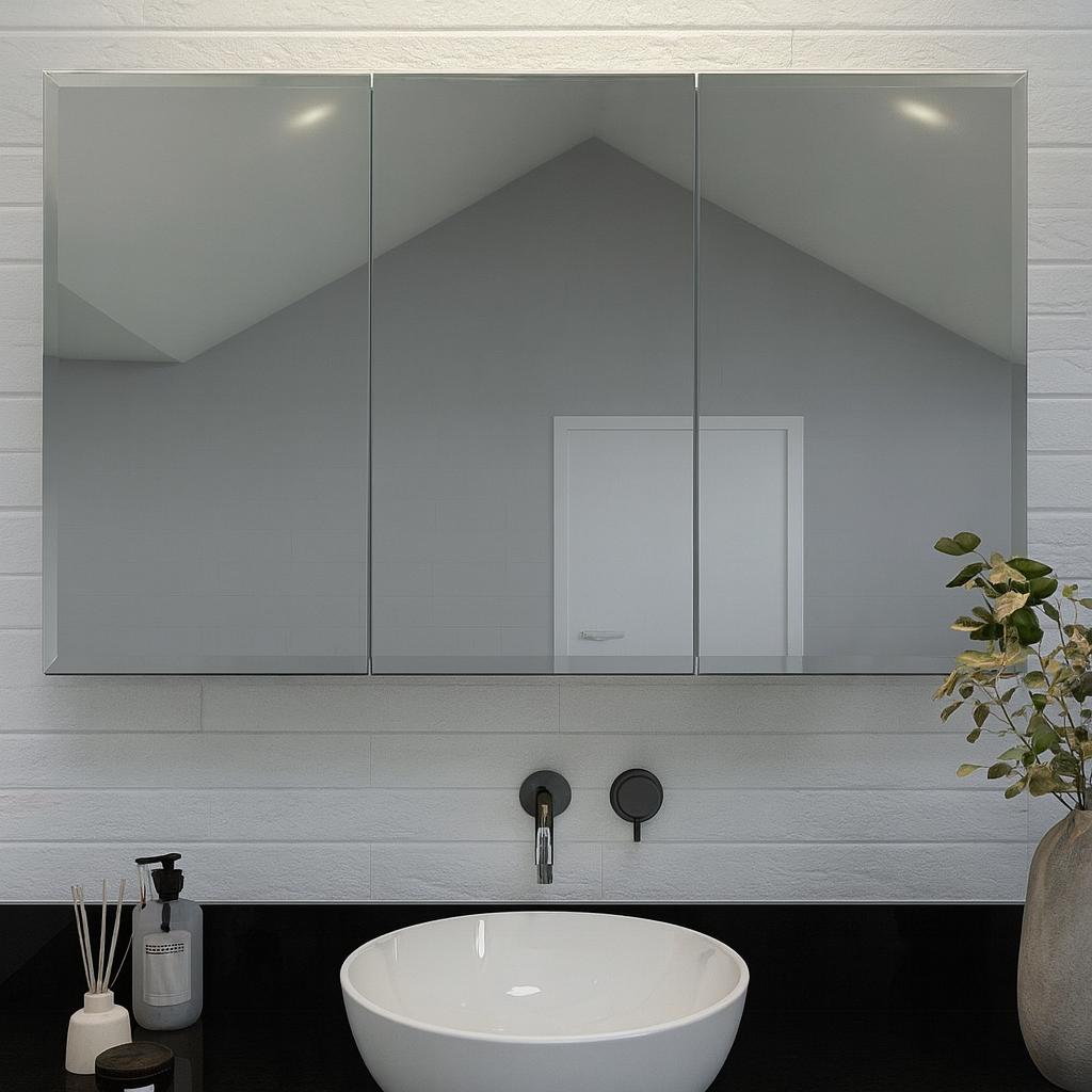 Design House Concord 48 in. W x 30 in. H Surface Mount Tri-View White Gloss Medicine Cabinet with Mirror