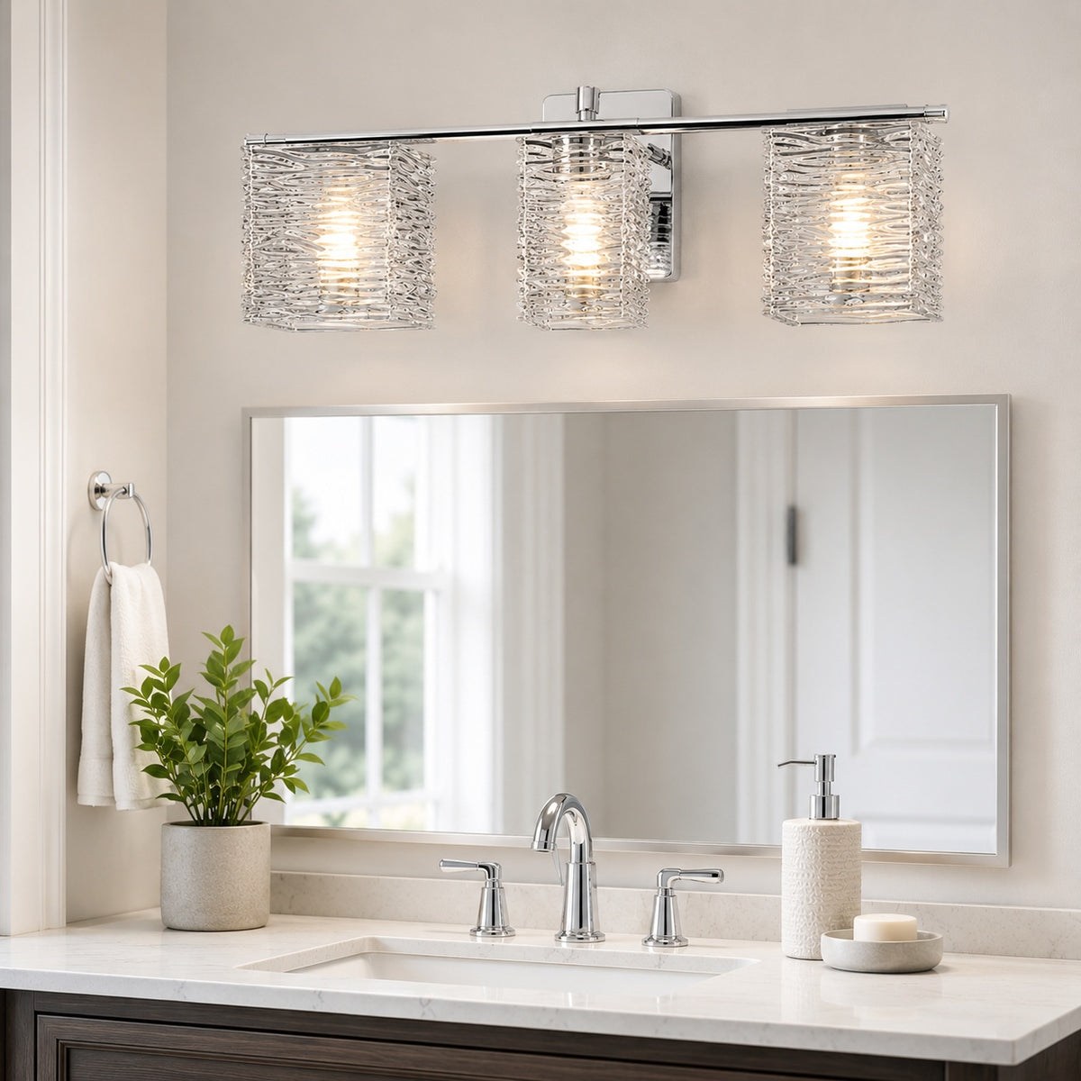 Jaol 15 25 in 2 Light Chrome Vanity Light with Clear Glass Shade with Bulbs Included