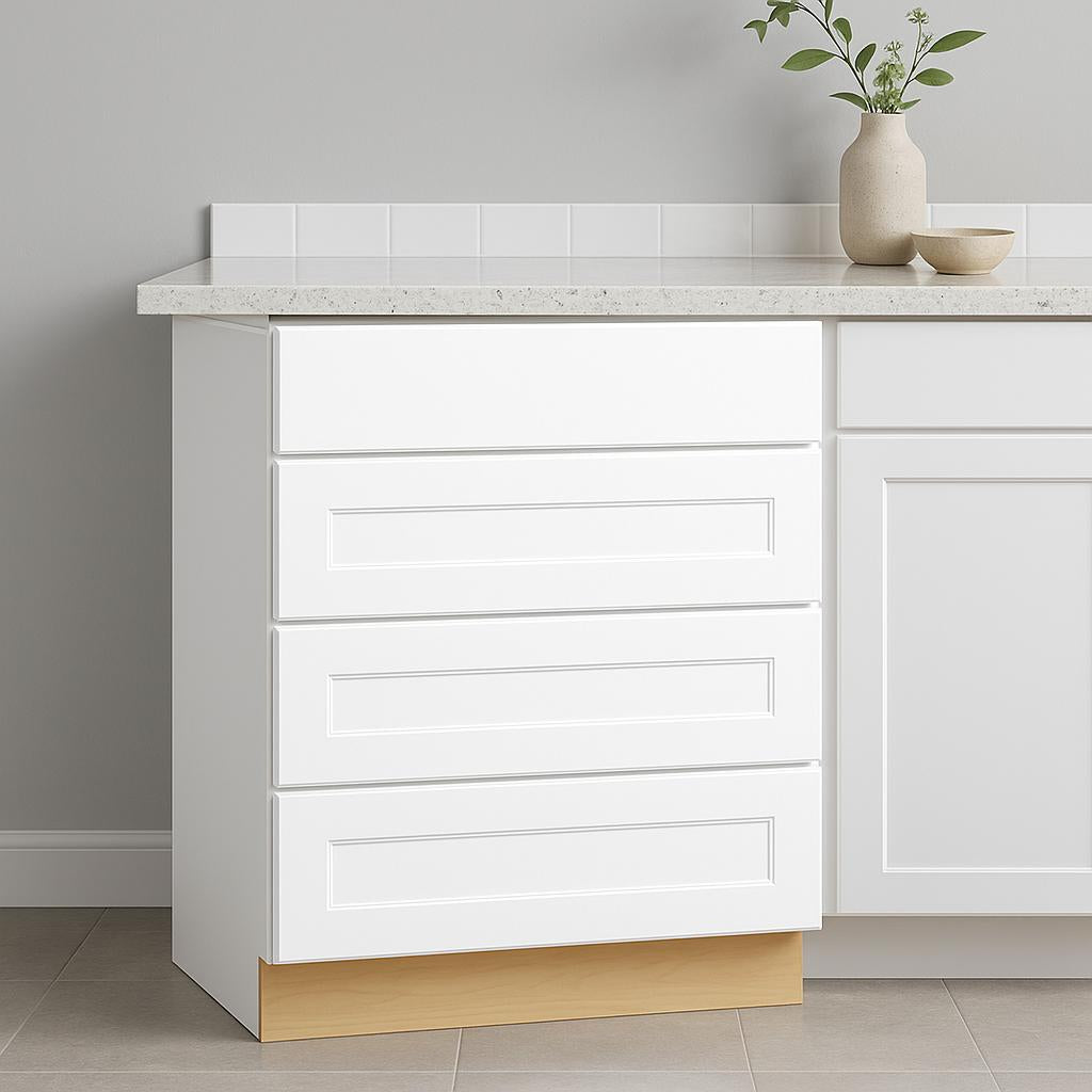 Hampton 24 in W x 24 in D x 34 5 in H Assembled Drawer Base Kitchen Cabinet in Satin White with Drawer Glides