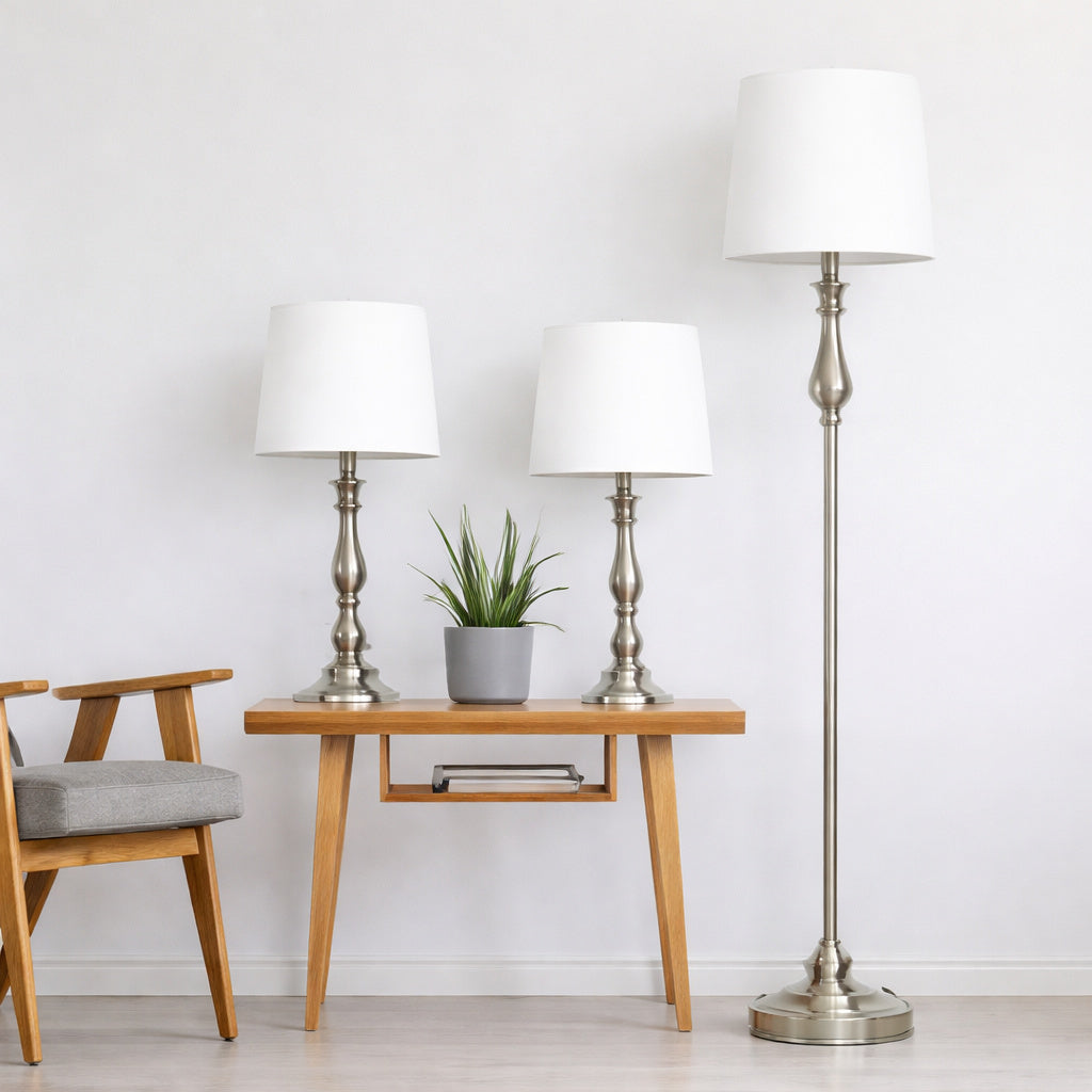 Elegant Designs Brushed Steel Lamp Set 3 Piece