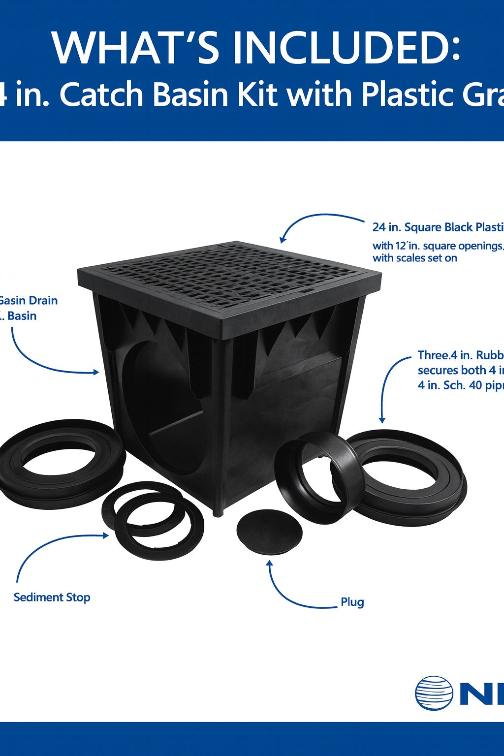 NDS 24 in. Square Drainage Catch Basin Grate in Black