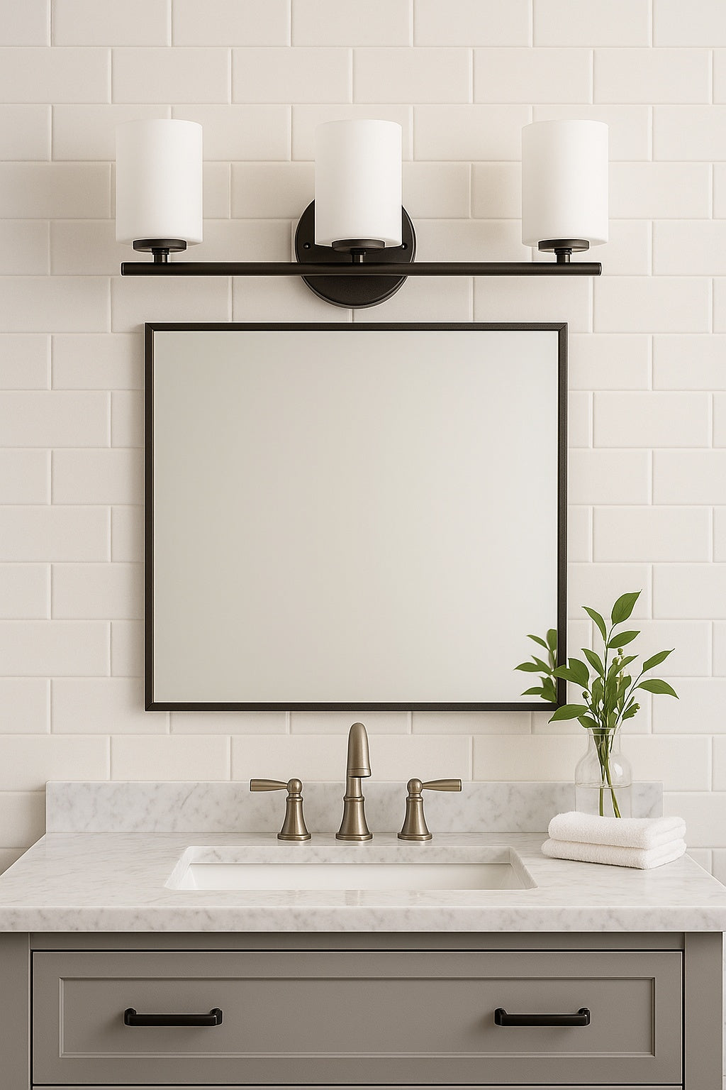 Replay Collection 22 in 3 Light Antique Bronze Etched White Glass Modern Bathroom Vanity Light P2159 20