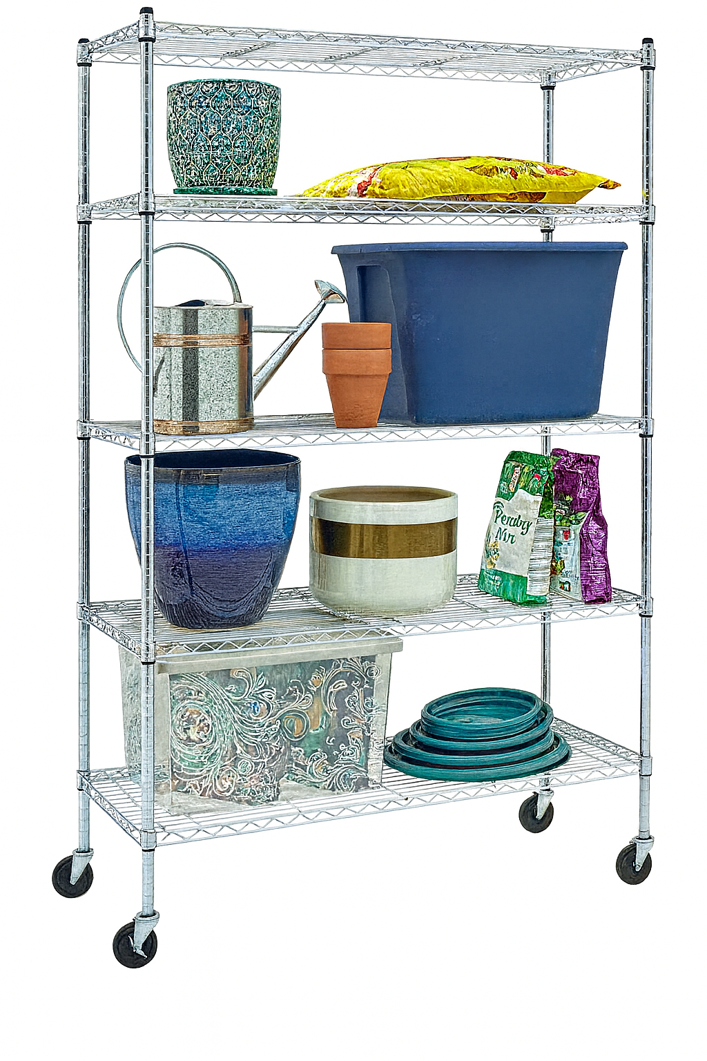 HDX 5-Tier Steel Wire Shelving Unit with Casters in Chrome (48 in. W x 72 in. H x 18 in. D)