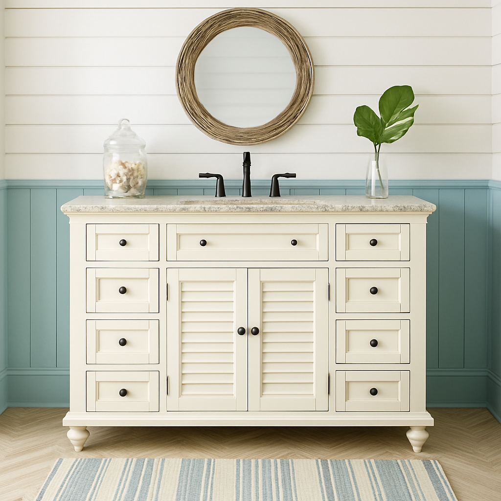 Home Decorators Collection Hamilton 49 in. W x 22 in. D x 35 in. H Single Sink Freestanding Bath Vanity in Ivory with Gray Granite Top