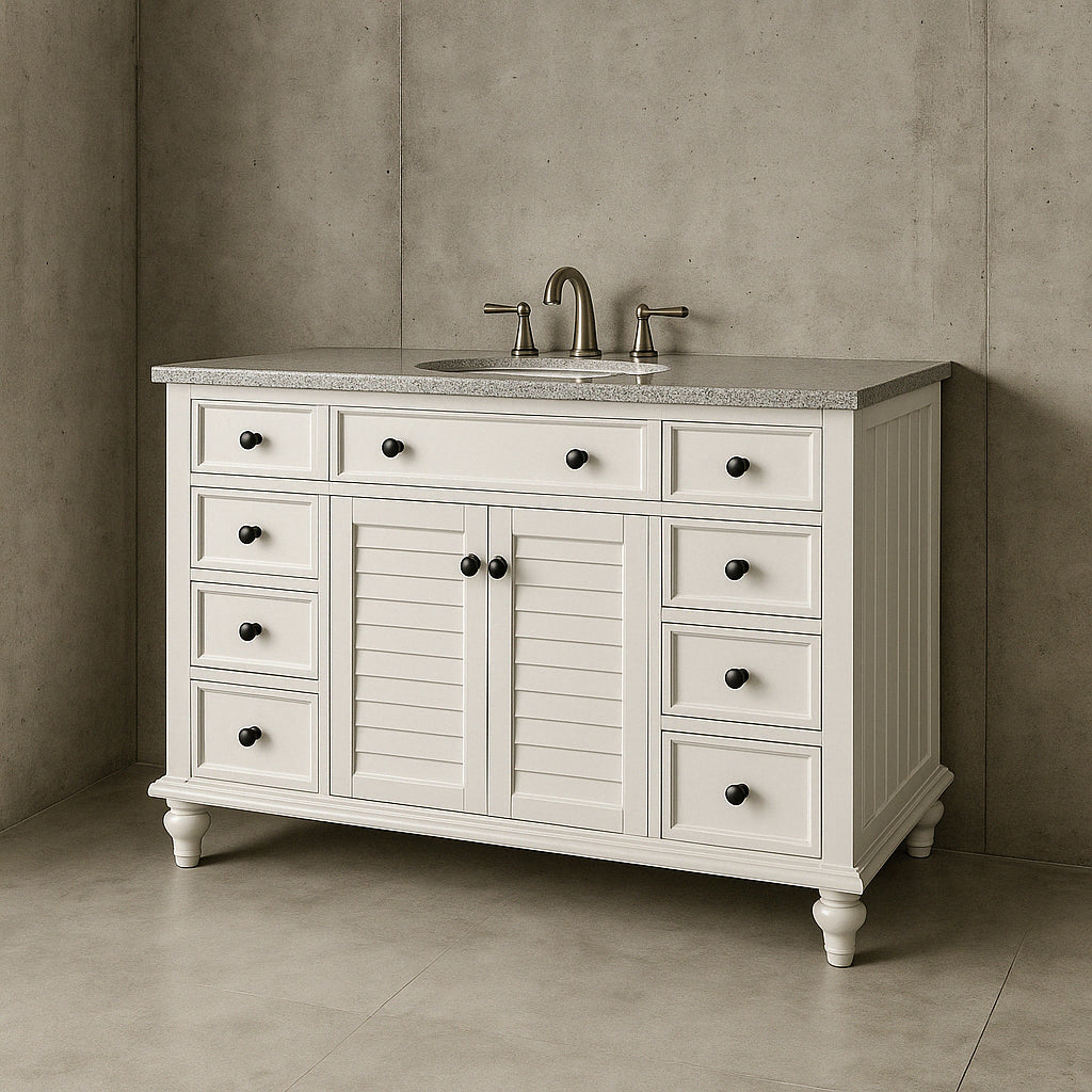 Home Decorators Collection Hamilton 49 in. W x 22 in. D x 35 in. H Single Sink Freestanding Bath Vanity in Ivory with Gray Granite Top
