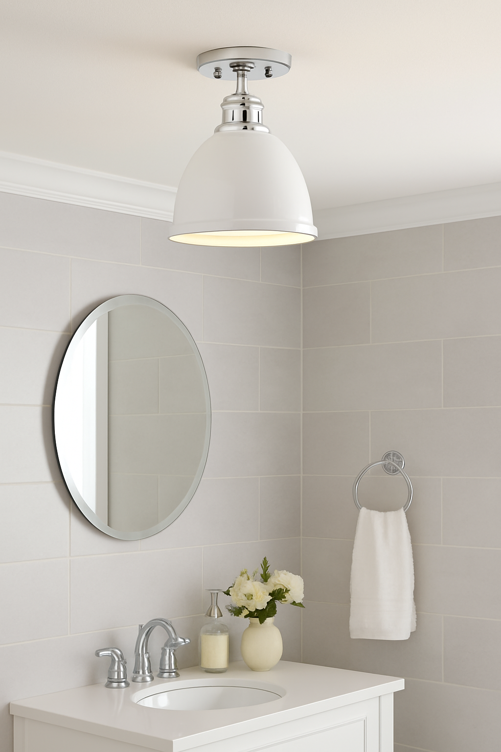 Golden Lighting Duncan 1 Light Chrome Flush Mount with White Shade 3602 FM CH WH/301038218 844375024519 Golden Lighting
