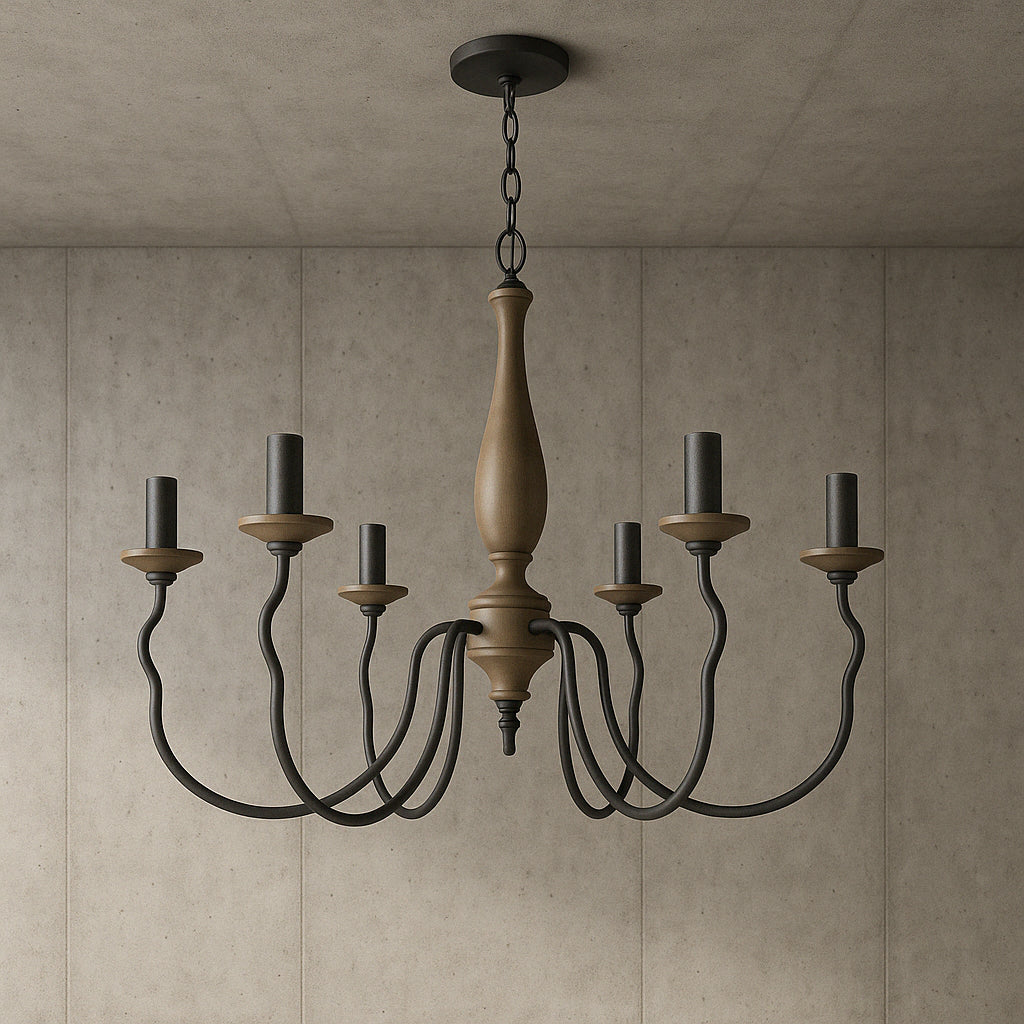 Generation Lighting Simira 6 Light Weathered Gray Classic Rustic Farmhouse Hanging Candlestick Chandelier with Distressed Oak Finish Accents 3115806 846/301913602 785652043635 Generation Lighting