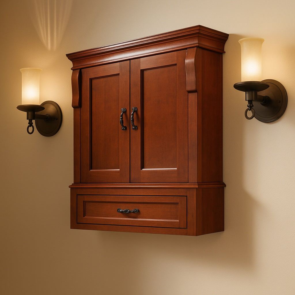 Home Decorators Collection Naples 26 5 in W x 8 in D x 32 8 in H Bathroom Storage Wall Cabinet in Warm Cinnamon
