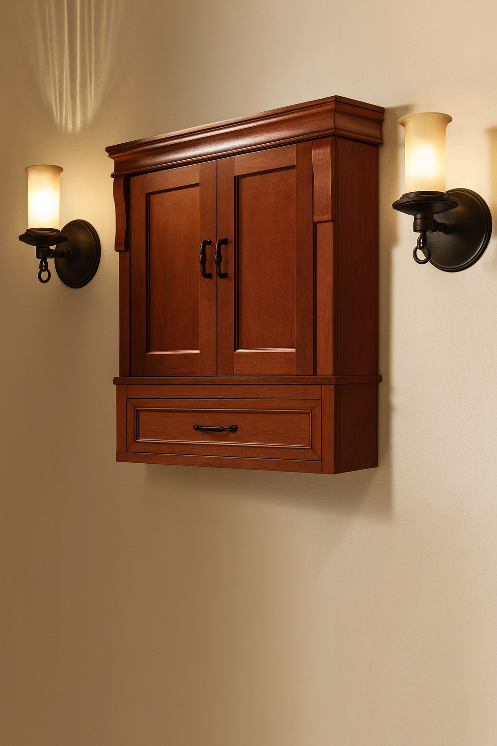 Home Decorators Collection Naples 26.5 in. W x 8 in. D x 32.8 in. H Bathroom Storage Wall Cabinet in Warm Cinnamon