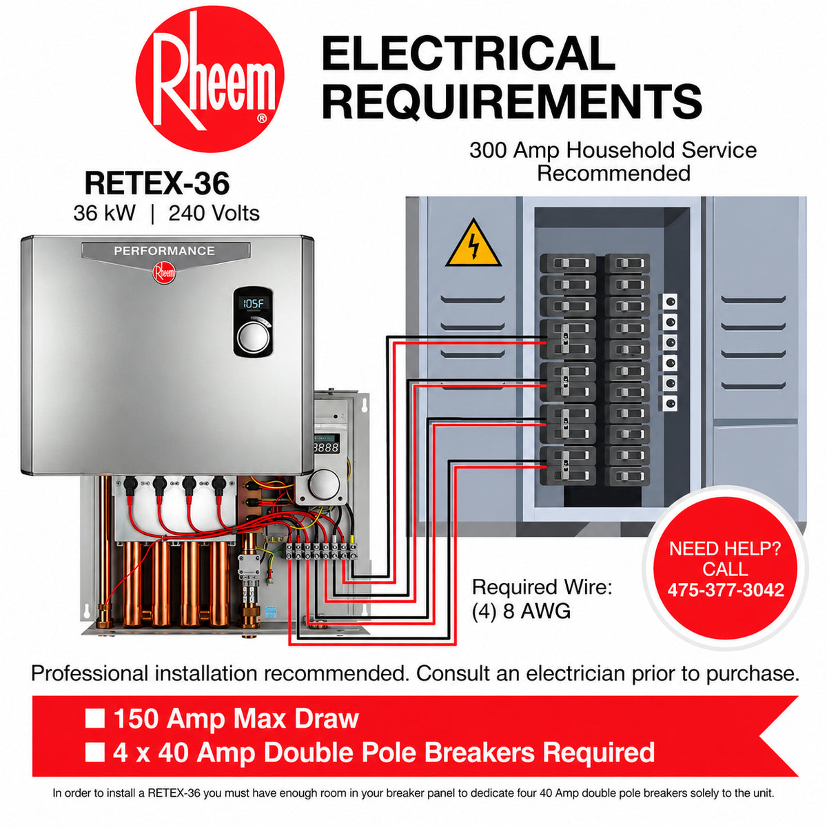 Rheem Performance 36 kW 7 03 GPM 240 Volt Self Modulating Electric Tankless Water Heater RETEX 36