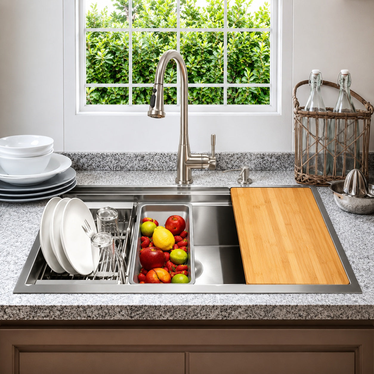 AKDY Handmade Drop In 33 in x 22 in Single Bowl Stainless Steel Workstation Kitchen Sink with Accessories