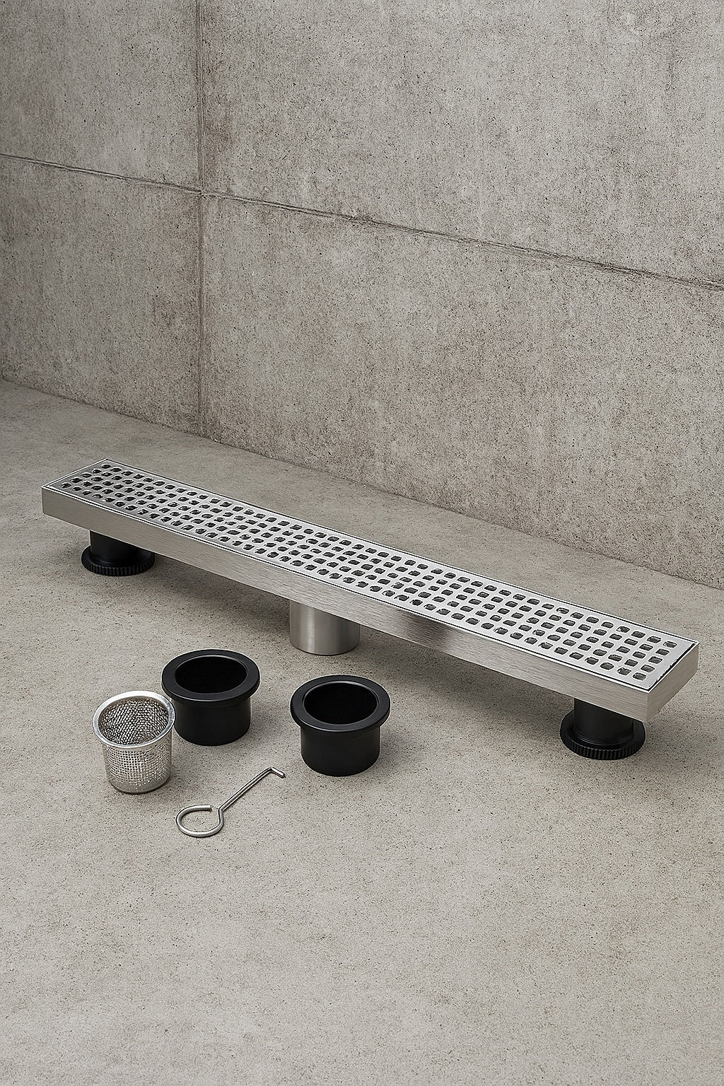 Designline 24 in. Stainless Steel Linear Shower Drain with Square Pattern Drain Cover DLS2240R2
