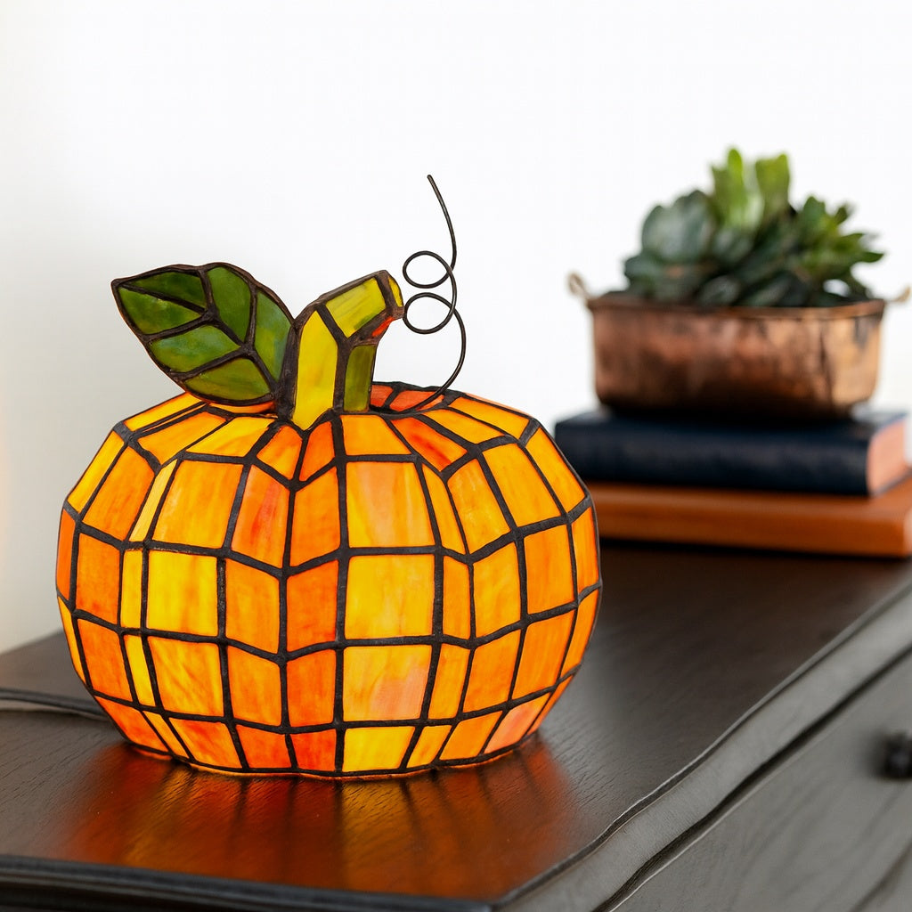 River of Goods 9 in Orange Indoor Patch the Pumpkin Stained Glass Accent Lamp