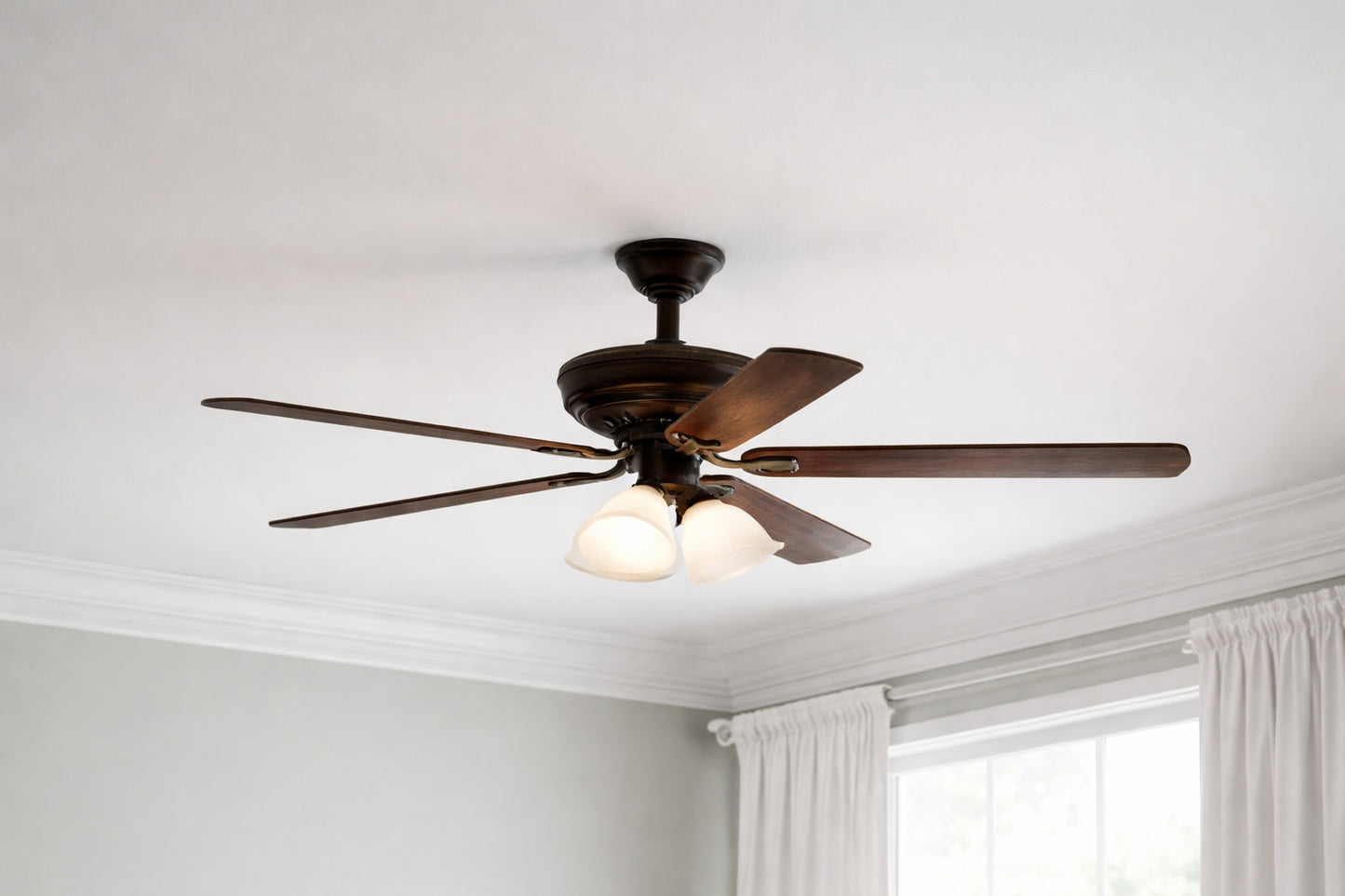 Hampton Bay Campbell 52 in Indoor LED Mediterranean Bronze Ceiling Fan with Light Kit Downrod Reversible Blades and Remote