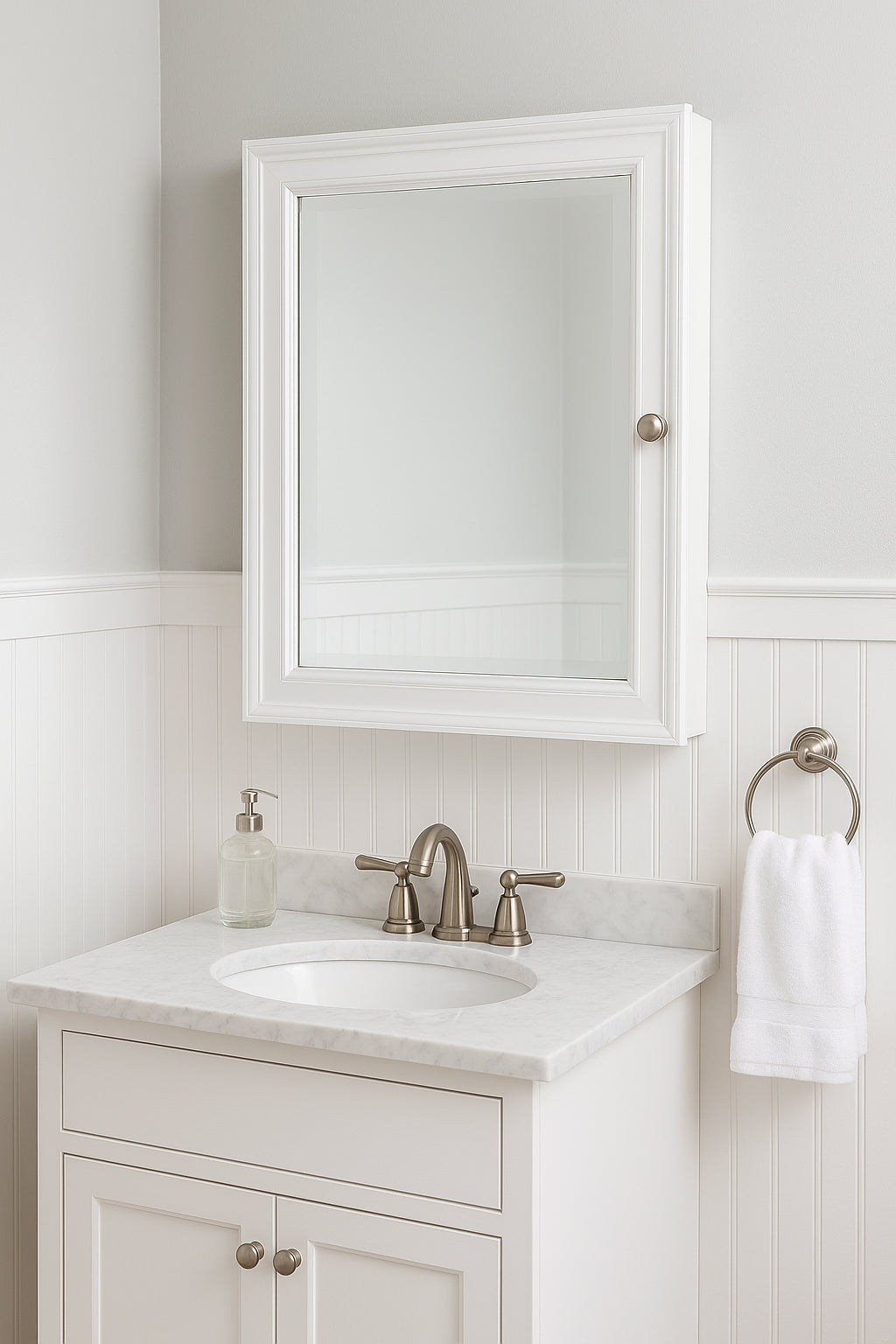 Home Decorators Collection 20 3 4 in W x 25 3 4 in H Fog Free Framed Recessed or Surface Mount Bathroom Medicine Cabinet in White with Mirror 45409/302968136 44021454091 Home Decorators Collection
