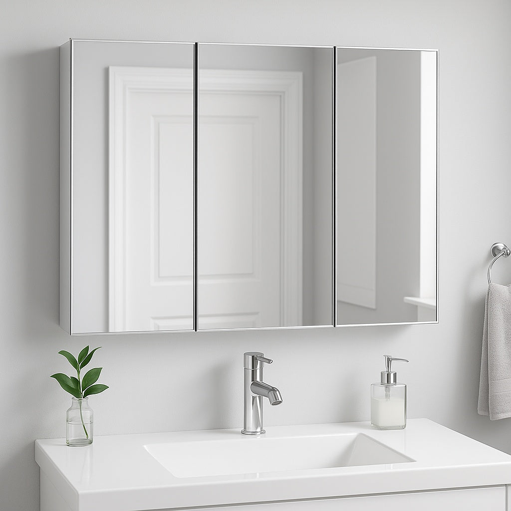 24.4 in. W x 25.2 in. H Rectangular Medicine Cabinet with Mirror in Silver with Adjustable Shelves 45403