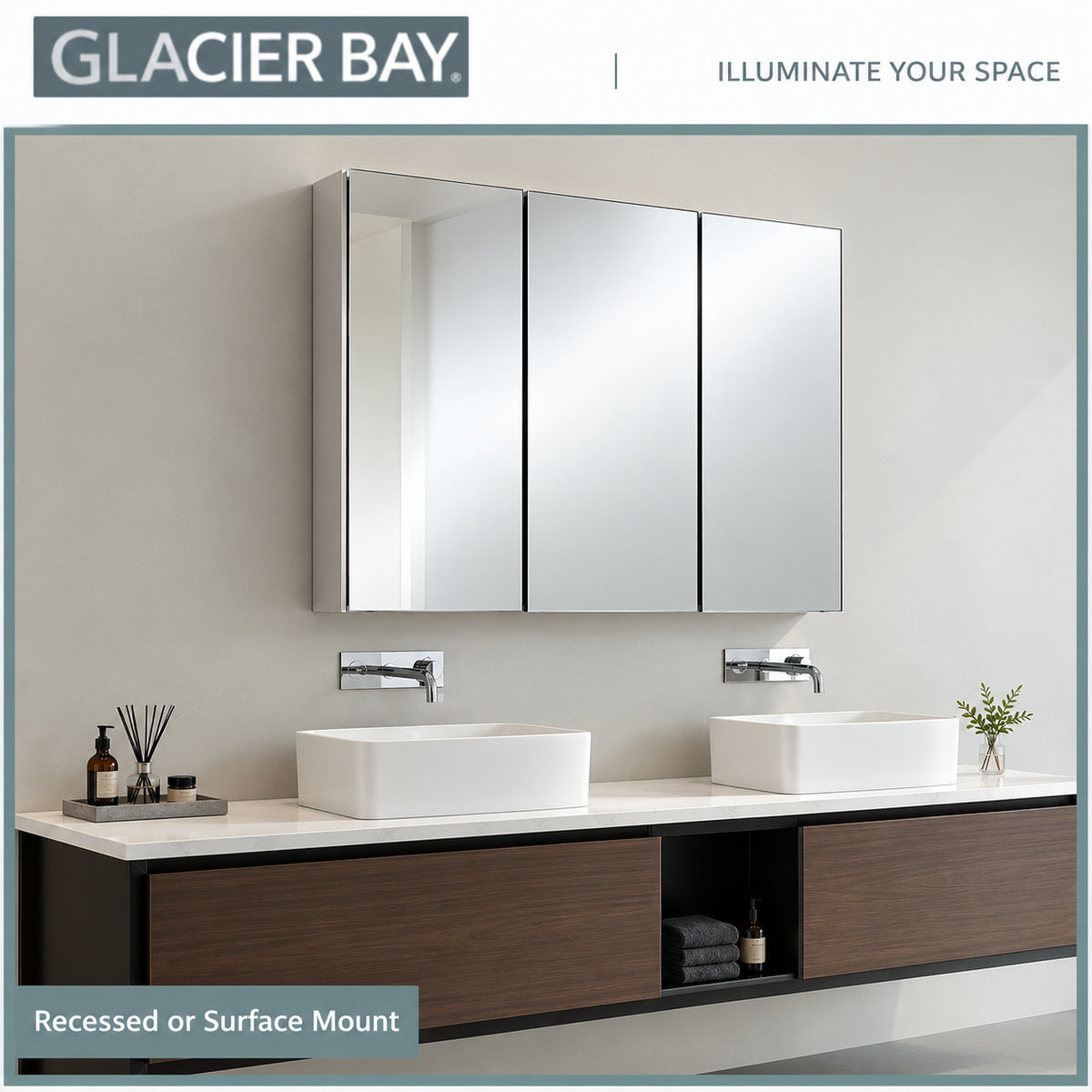 Glacier Bay 36 4 in W x 30 2 in H Rectangular Medicine Cabinet with Mirror in White with Adjustable Shelves 45401
