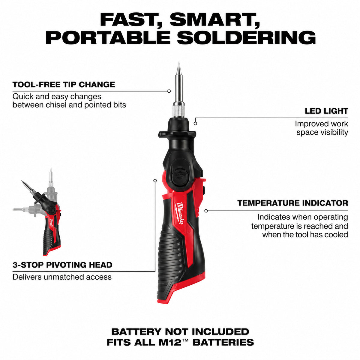 Milwaukee M12 12 Volt Lithium Ion Cordless Soldering Iron Tool Only 2488 20