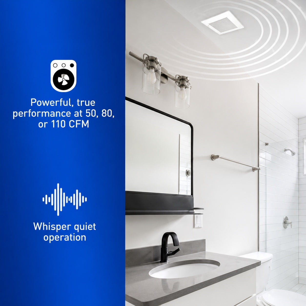 Panasonic WhisperCeiling DC Fan with Pick A Flow Speed Selector 50 80 or 110 CFM and Flex Z Fast Installation Bracket
