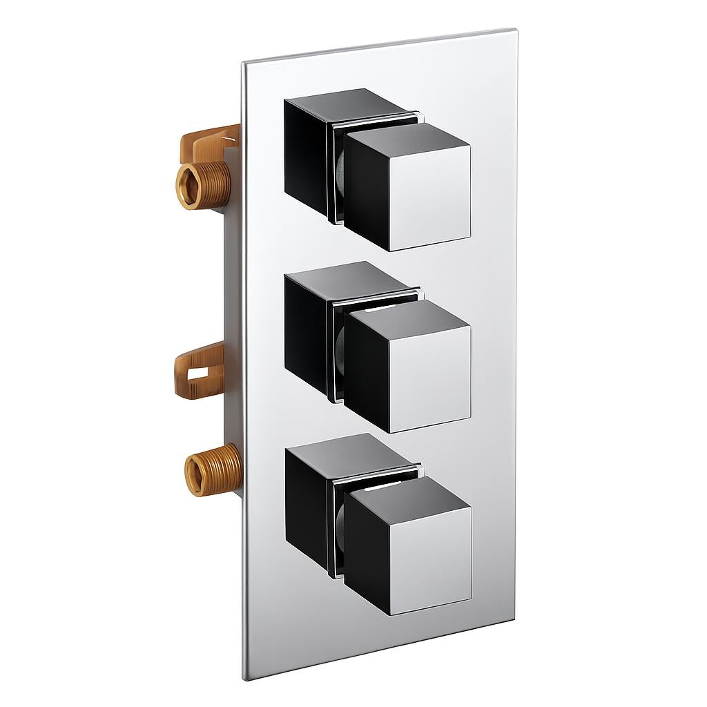 AB2701-PC 3-Handle Shower Mixer Valve with Sleek Modern Design in Polished Chrome