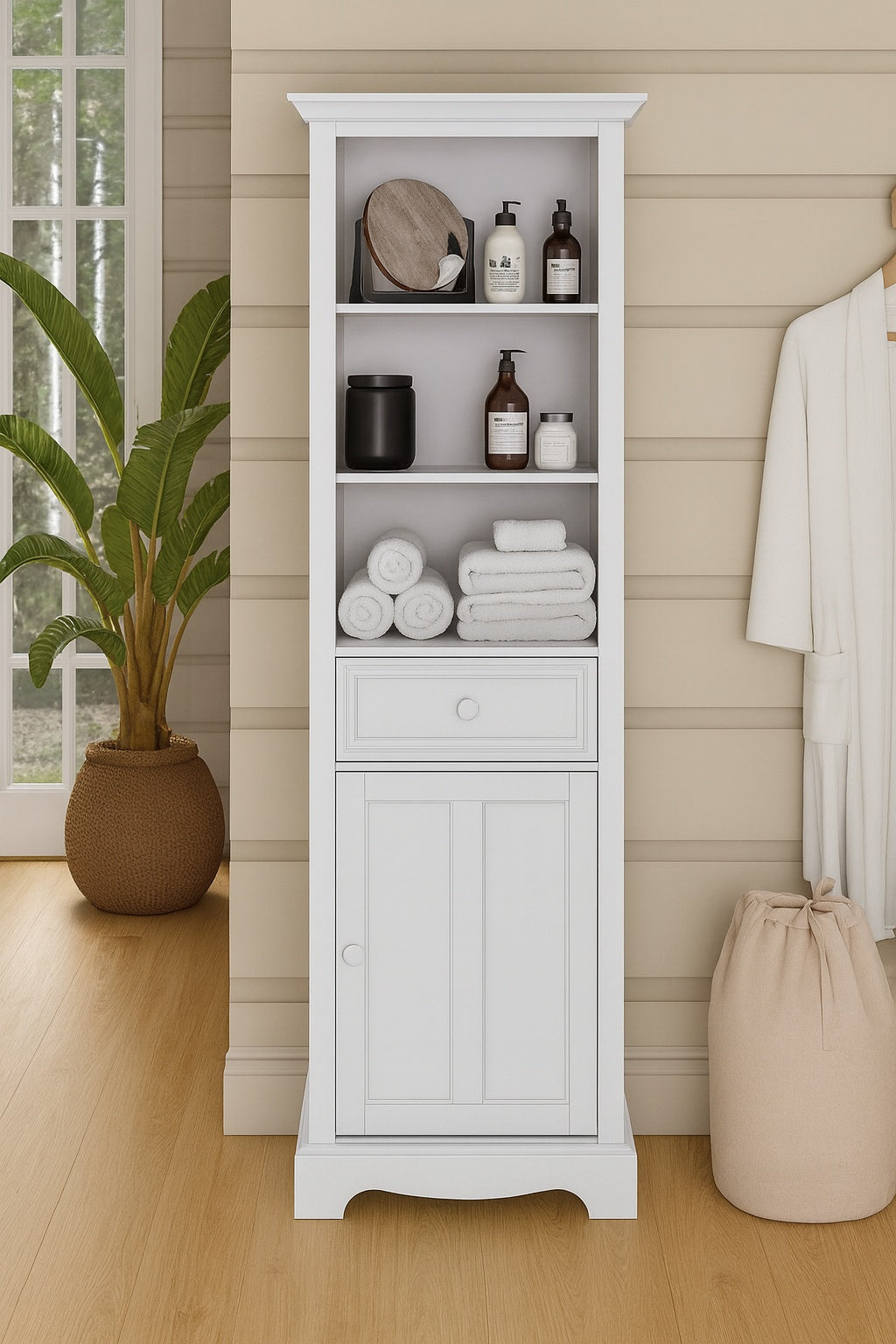 Home Decorators Collection Fremont 20 in. W x 14 in. D x 65 in. H White Freestanding Linen Cabinet