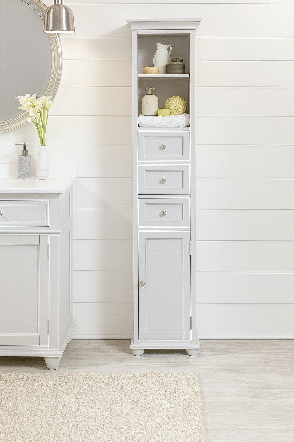 Home Decorators Collection Hampton Harbor 15 In W X 10 In D X 68 In H Gray Freestanding Linen Cabinet