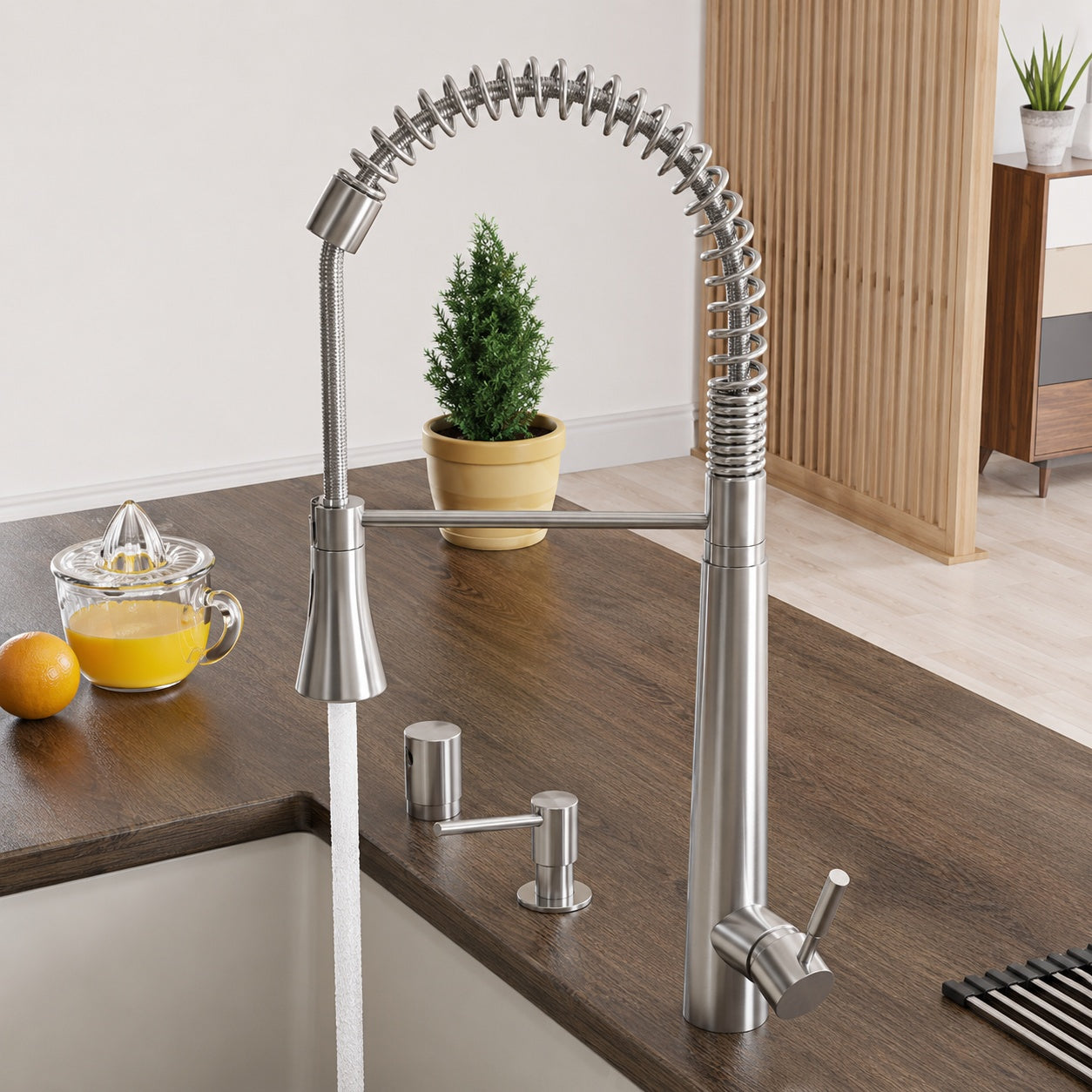 ALFI BRAND Single Handle Pull Down Sprayer Kitchen Faucet in Brushed Stainless Steel