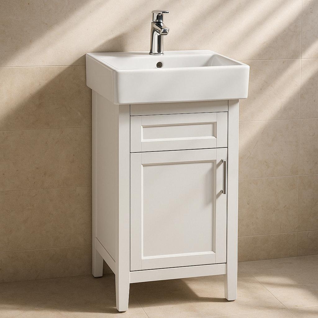 Arvesen 18 in. W x 12 in. D x 34 in. H Single Sink Bath Vanity in White with White Ceramic Top 828796020909 Home Decorators Collection