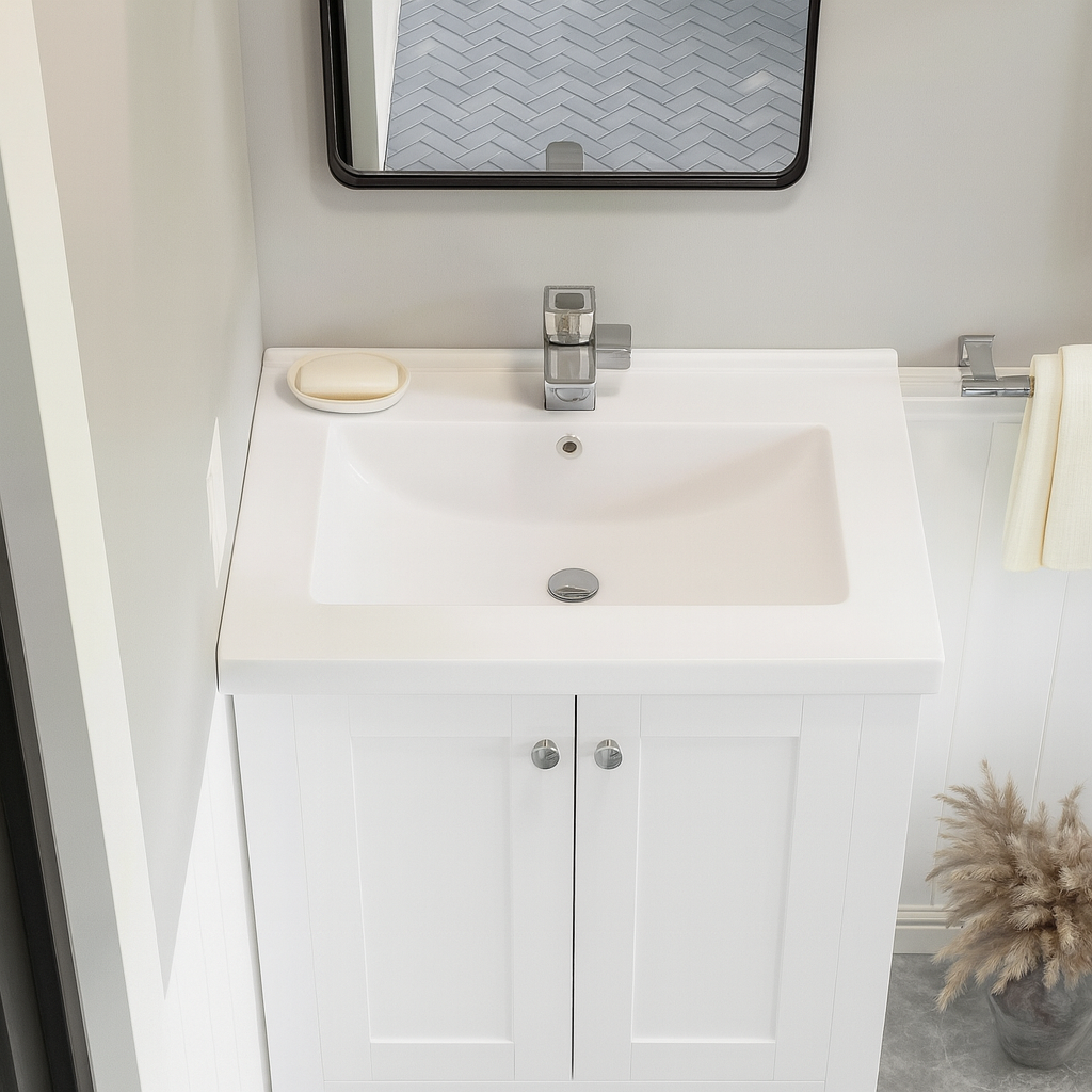 Swiss Madison 24 In Ceramic Single Faucet Hole Vanity Top In White With White Basin