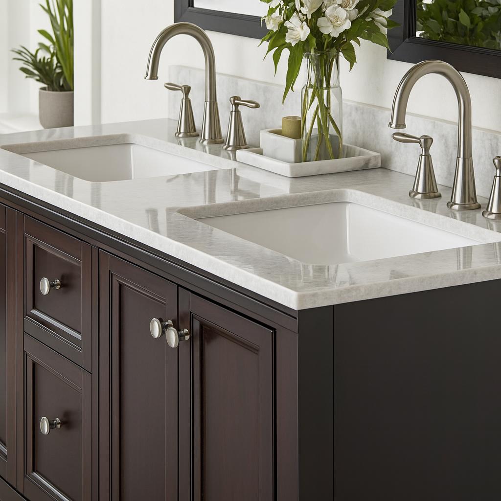 Home Decorators Collection 61 in. W x 22 in. D Engineered Stone Composite White Rectangular Double Sink Vanity Top in Pulsar