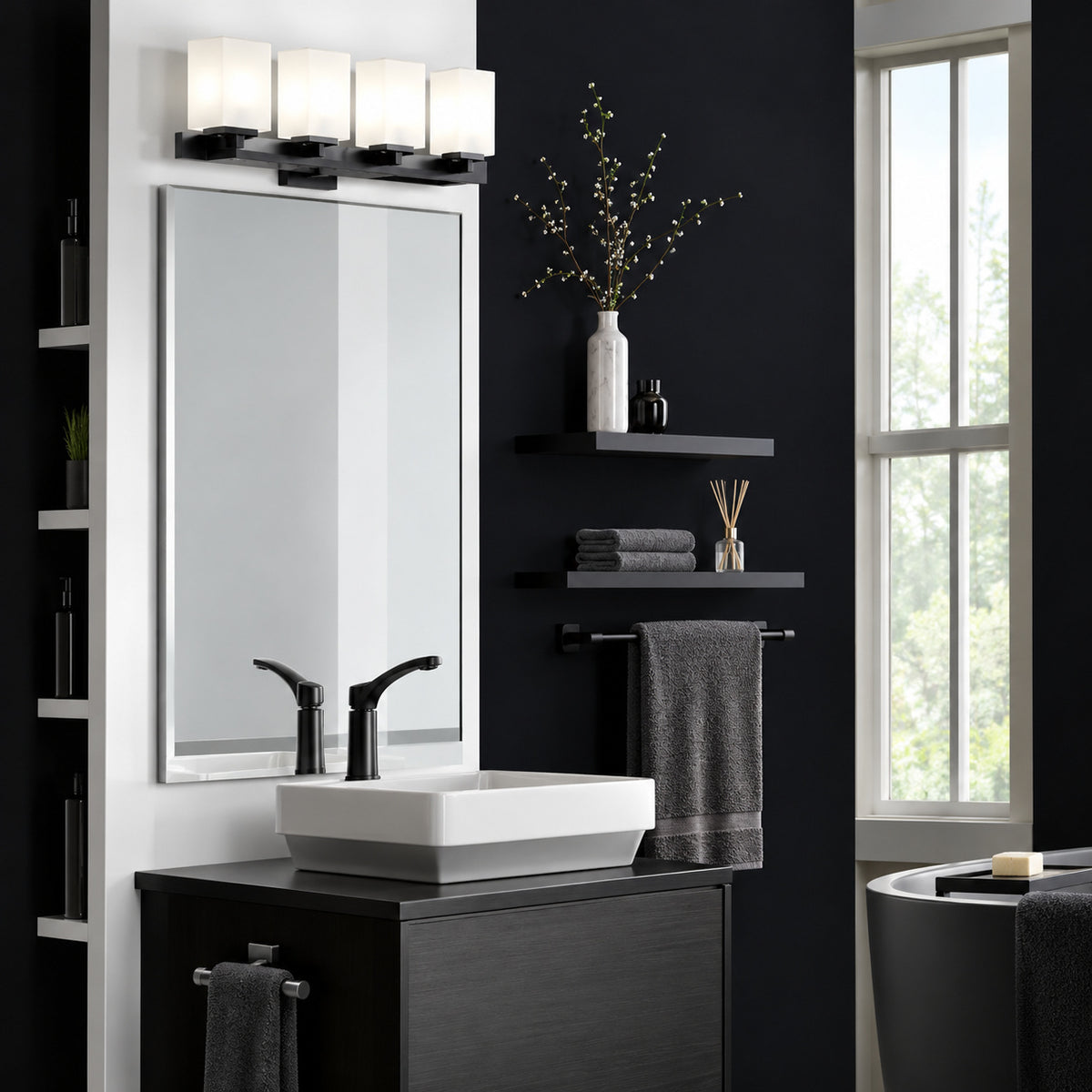 Gatco Elevate 27 5 in W x 32 in H Frameless Rectangular Beveled Edge Bathroom Vanity Mirror in Brushed Brass 4069S