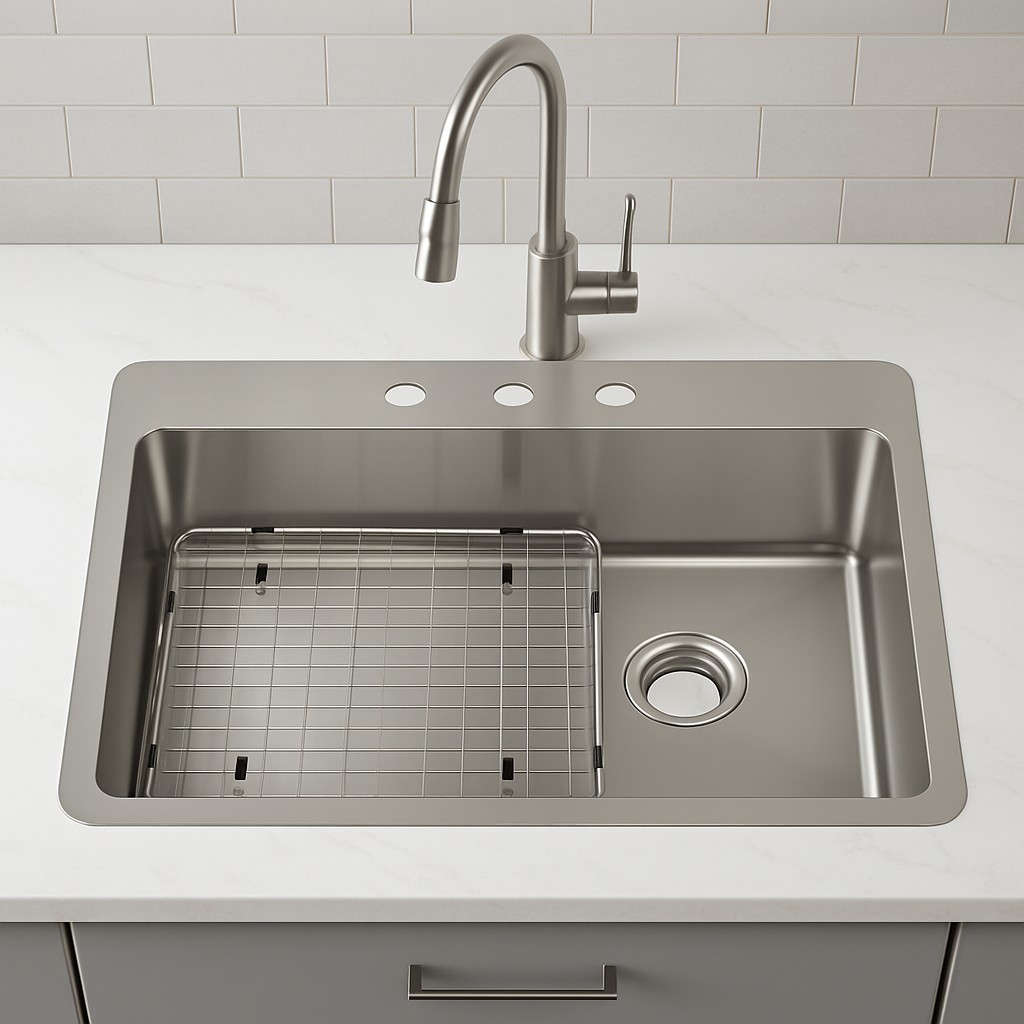 Elkay Avenue 33 in. Drop-In/Undermount Single Bowl 18-Gauge Stainless Steel Kitchen Sink w/ Accessories