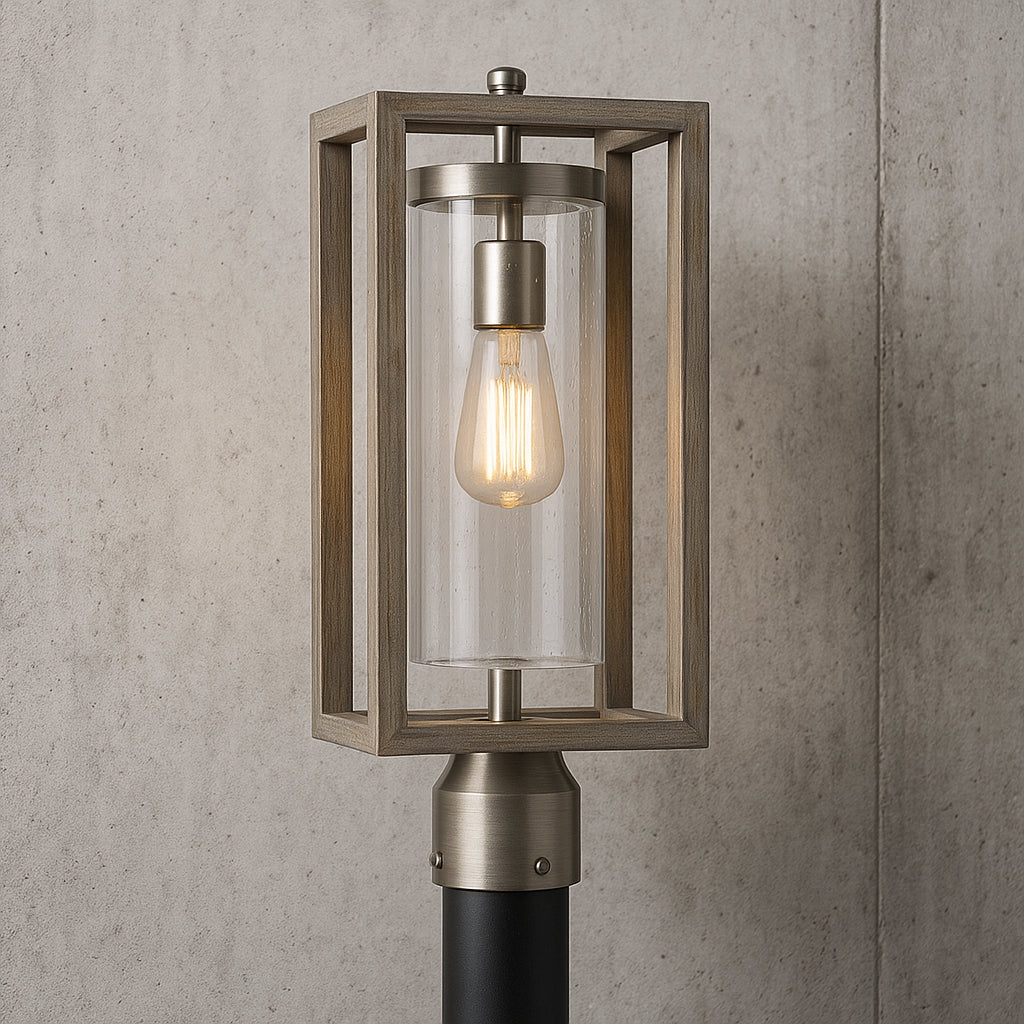 Home Decorators Collection Palermo Grove 1 Light Outdoor Antique Nickel Post Light with Weathered Gray Wood Accents 7974HDCANDI/305554431 785247225545 Home Decorators Collection