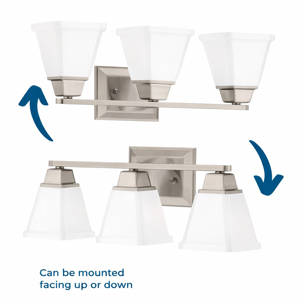 Progress Lighting Clifton Heights Collection 3 Light Brushed Nickel Etched Glass Craftsman Bath Vanity Light