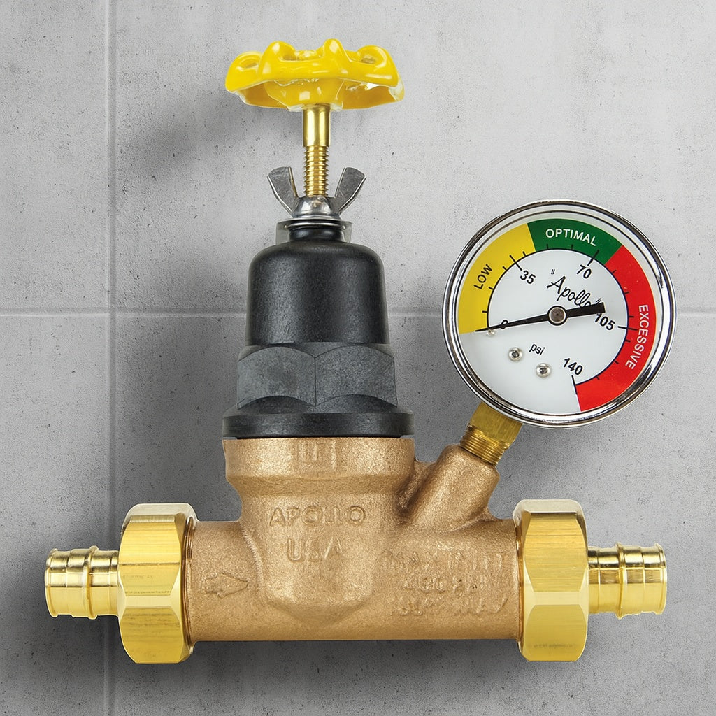 3/4 in. Bronze Double Union PEX-A Barb Water Pressure Regulator with Gauge