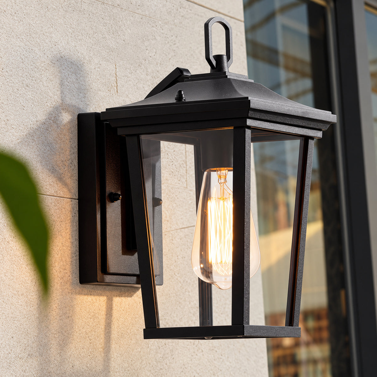 LNC Modern Coastal Matte Black Outdoor Sconce 1 Light Wall Mount Lantern with Clear Glass for Patio Porch Entry A03278S