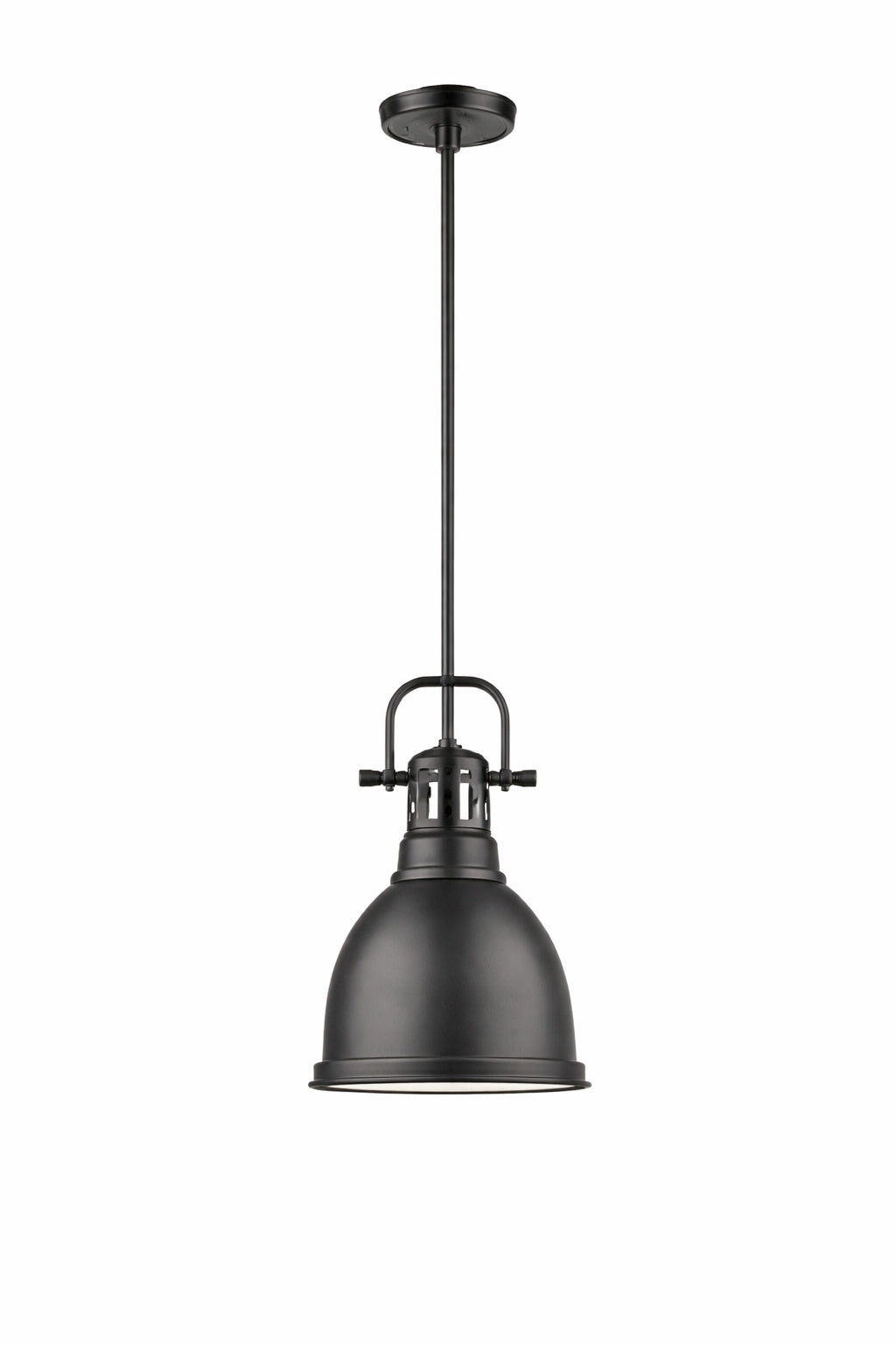 Golden Lighting Duncan 1 Light Black Pendant And Rod With Matte Black Shade