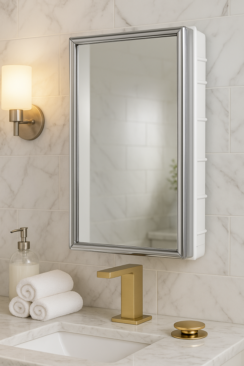 ZACA SPACECAB Regulus 16 in. x 26 in. x 3-1/2 in. Framed Recessed 1-Door Bathroom Medicine Cabinet with 6-Shelves and Chrome Frame