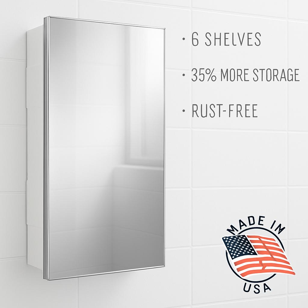 ZACA SPACECAB Media 16 in x 26 in x 3 1 2 in Frameless Recessed 1 Door Medicine Cabinet with 6 Shelves and Polished Edge Mirror