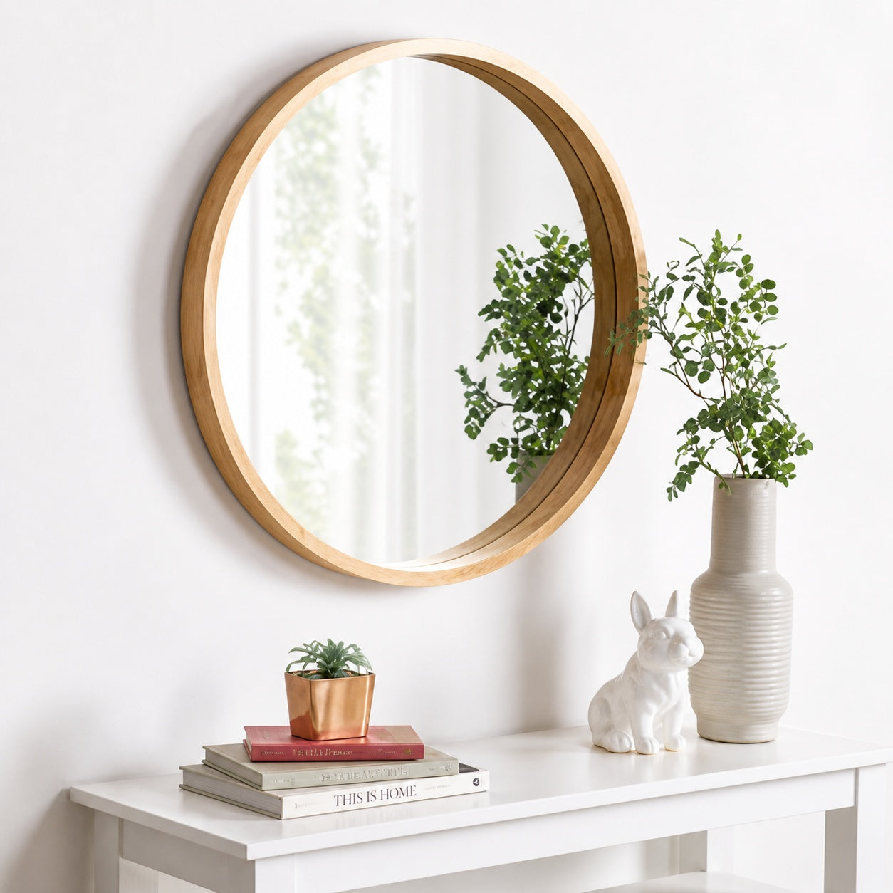 Kate&Laurel Medium Round Natural Contemporary Mirror 30 in H x 30 in W