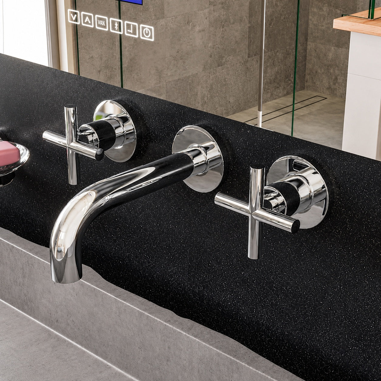 ALFI BRAND 8 in Widespread 2 Handle Wall Mount Bathroom Faucet in Polished Chrome