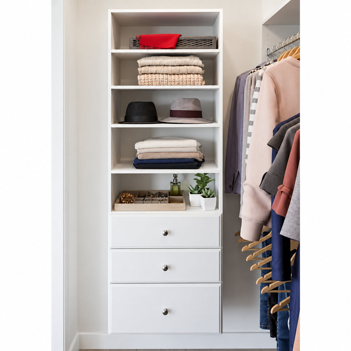 Closet Evolution Premier 25 in W Classic White Tower Unit Wall Mount 6 Shelf Wood Closet System