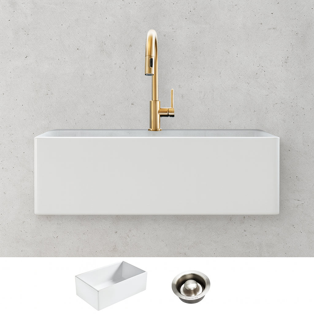 Bradstreet II 30 in. Farmhouse Apron Front Undermount Single Bowl Crisp White Fireclay Kitchen Sink with Disposal Drain