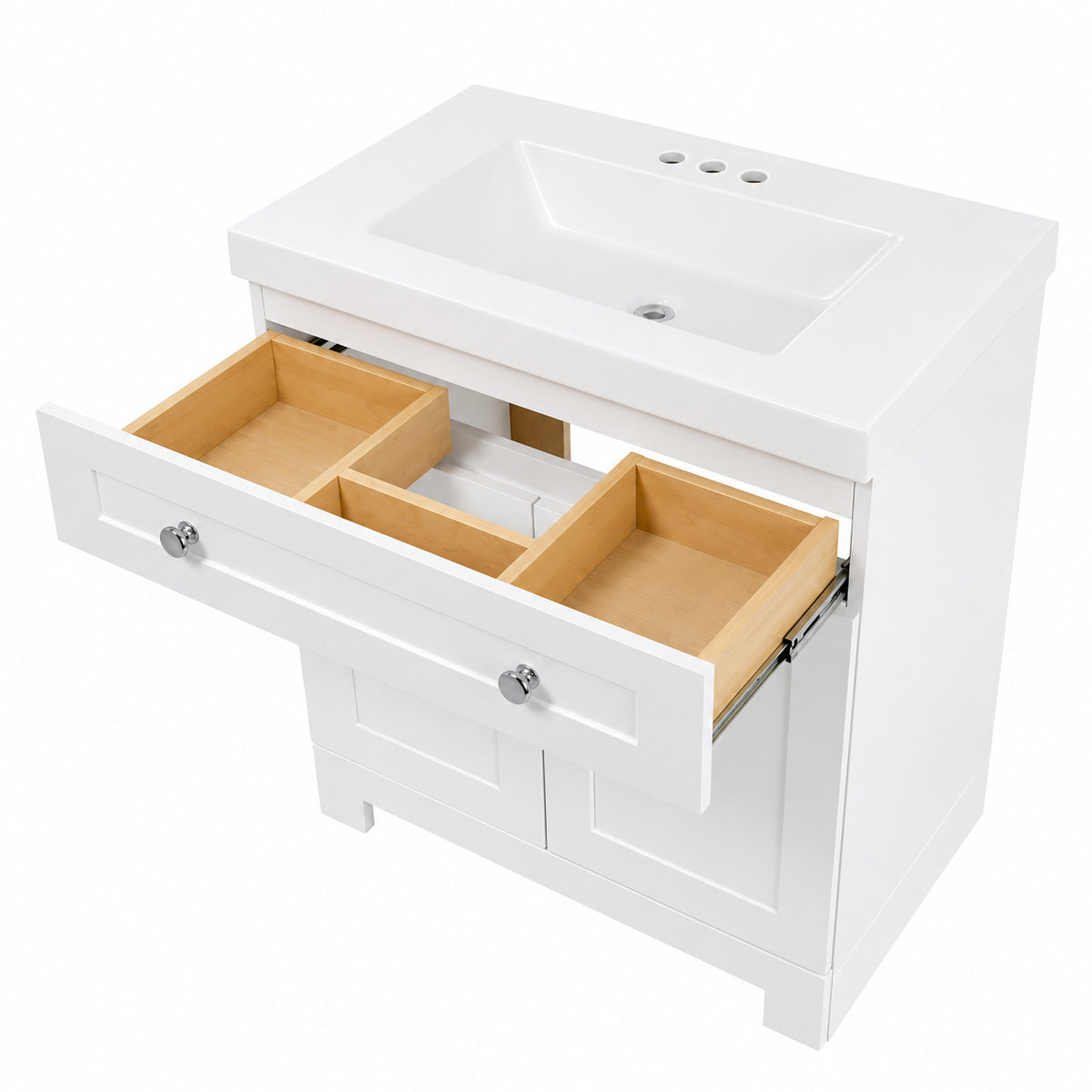 Glacier Bay Everdean 31 in Single Sink White Freestanding Bath Vanity with White Cultured Marble Top Assembled